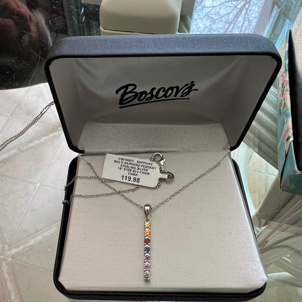 NWT Sterling Silver multi colored Sapphire Necklace